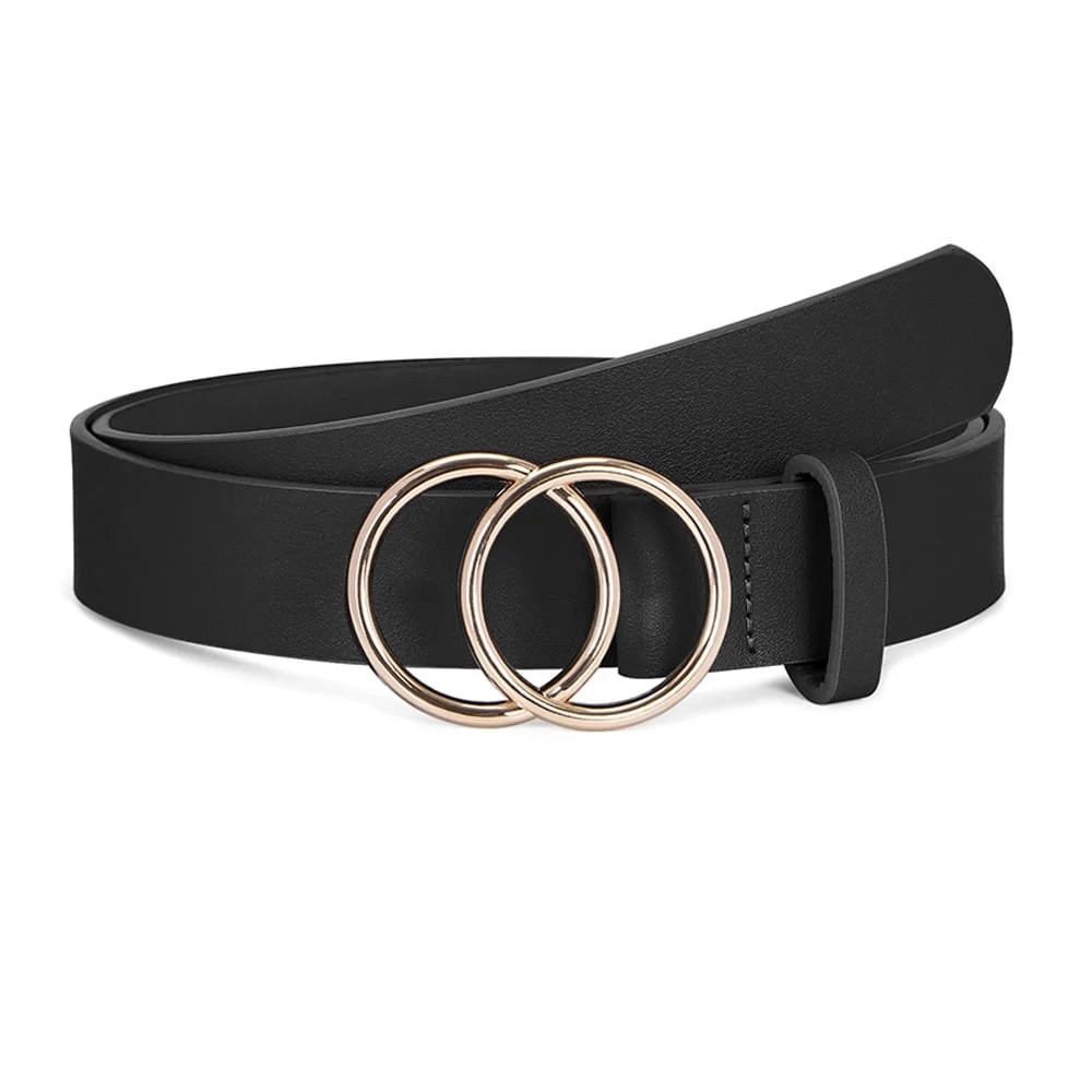 JASGOOD Women's Leather Belts For Jeans Dress Black Belt with Double O-Ring Buckle | Walmart (US)