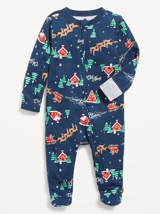 Unisex Sleep &#x26; Play Matching Print 2-Way-Zip Footed One-Piece for Baby | Old Navy (US)