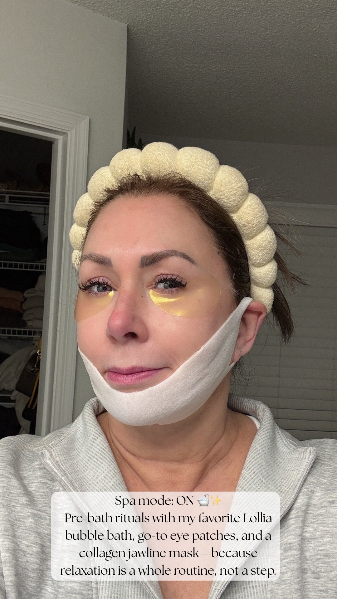 Turning my bathroom into a mini spa with my favorite self-care trio 🛁✨ A luxurious Lollia bubble bath for the dreamiest soak, hydrating under-eye patches to refresh and brighten, and a collagen jawline mask to smooth and sculpt while I relax. Simple, feel-good skincare that makes winding down feel extra special 🤍

Amie Pagan, lollia bubble bath, Peter Thomas Roth eye patches, callogen jawline mask, self care 

#LTKBeauty #LTKselfcare