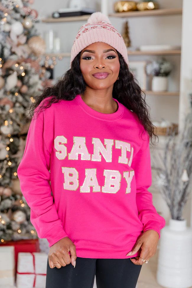 Santa Baby Pink Chenille Patch Graphic Sweatshirt DOORBUSTER | Pink Lily