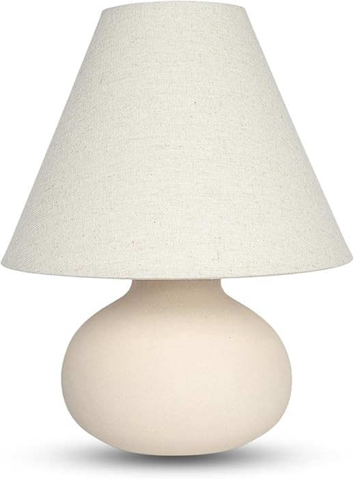 11" Small Table Lamp – Handmade Round Ceramic Cream Base with Off-White Fabric Shade, Dimmable ... | Amazon (US)