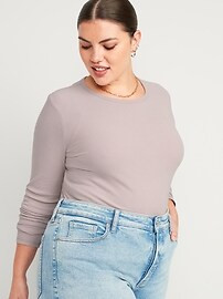 Plush Long-Sleeve Rib-Knit Slim-Fit T-Shirt for Women | Old Navy (US)