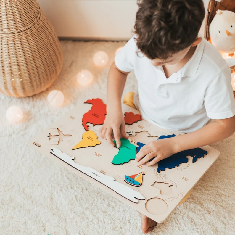 Kids World Map, Montessori Toys 3 Years Old, Christmas Gifts For Toddlers, Wooden Puzzle, Educati... | Etsy (US)