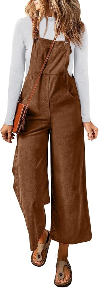 Happy Sailed Women Corduroy Overalls Casual Loose Sleeveless Adjustable Strap Wide Leg Jumpsuits ... | Amazon (US)