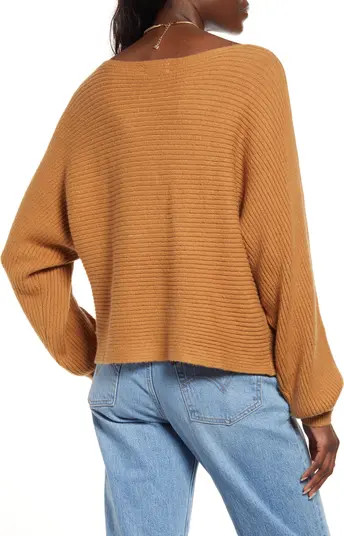 Open Edit Rib Dolman Sleeve Cotton Blend Sweater | Nordstrom | Nordstrom