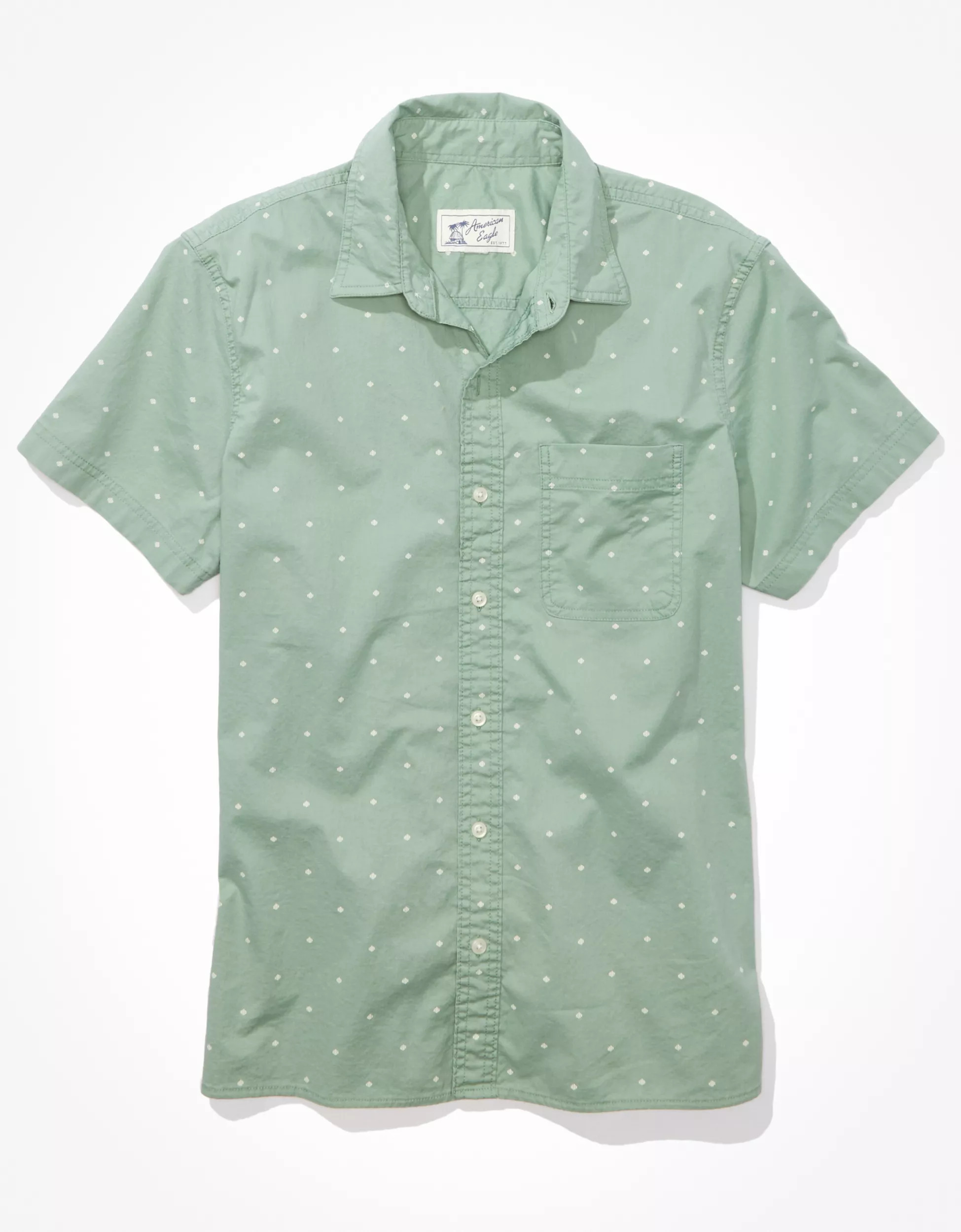 AE Micro Dot Button-Up Resort Shirt | American Eagle Outfitters (US & CA)