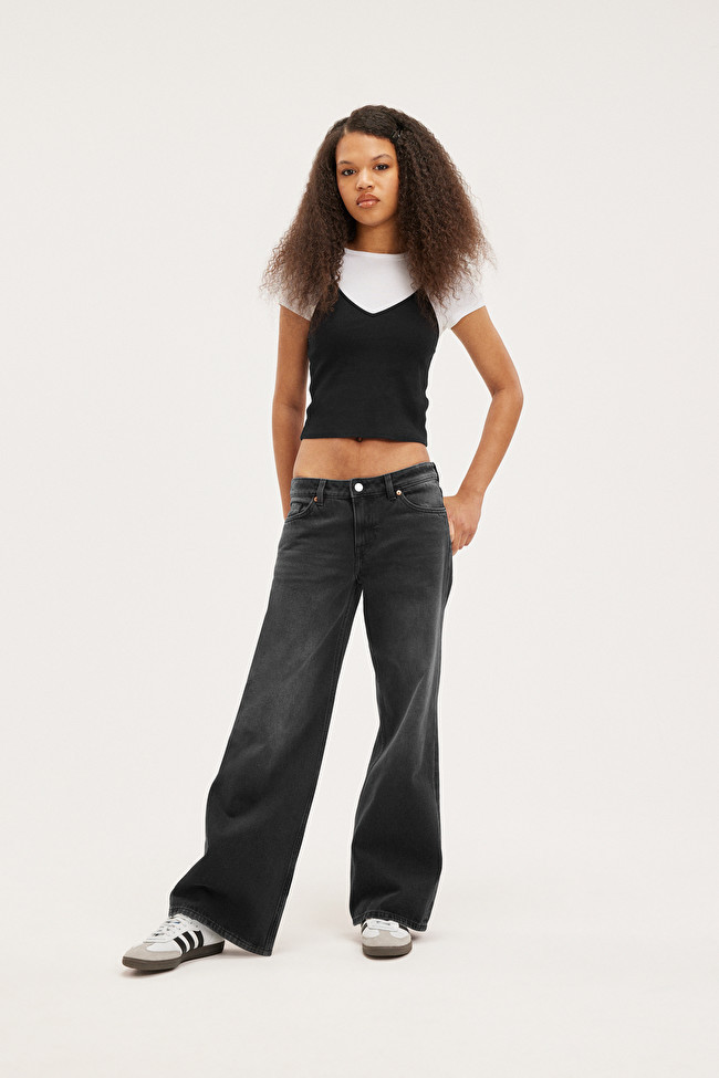 Imoo low waist wide leg jeans | Monki