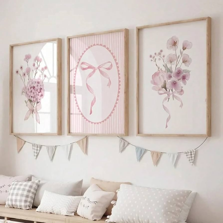 3er Poster Set, Minimalistischer, Niedliches Rosa Schleifen-Blumen-Poster-Leinwandbild, f\u00fcr ... | Amazon (DE)