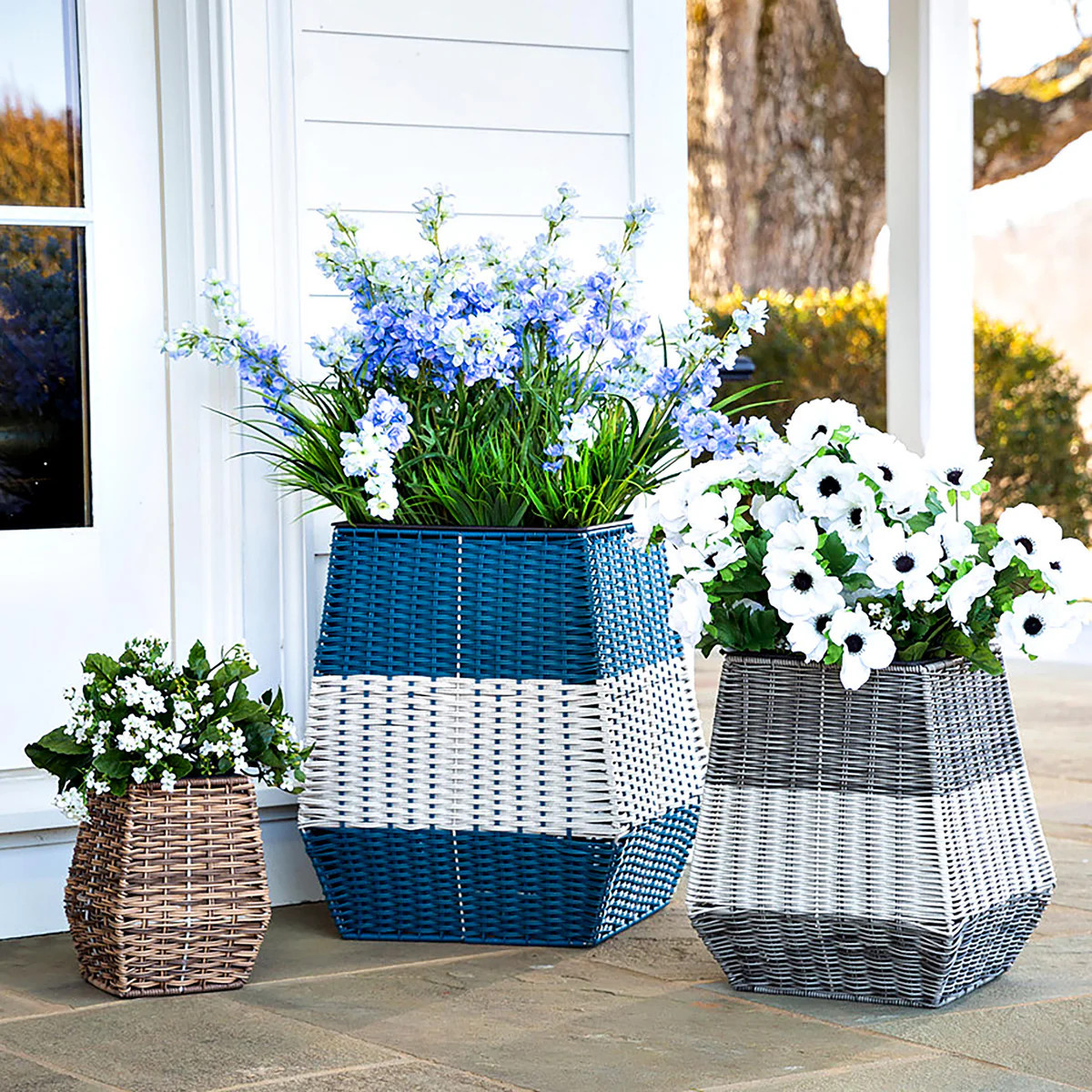 Indoor/Outdoor Coastal Wicker Planters, Set of 3 | Plow & Hearth