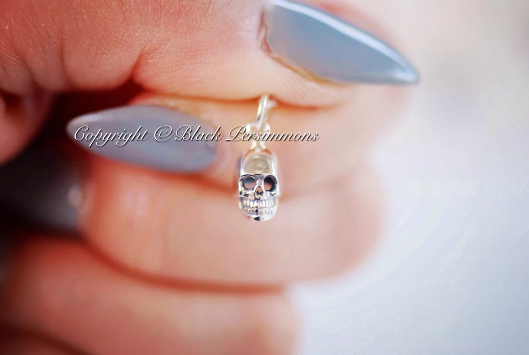 Solid 925 Sterling Silver Tiny Skull Charm Necklace, 15x6mm - Etsy | Etsy (US)