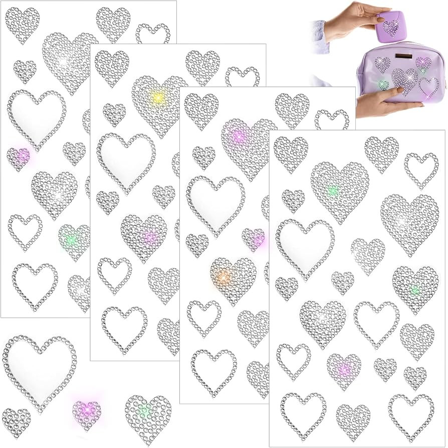 Epakh 84 Pcs Valentine Rhinestone Heart Stickers Glitter Bling Heart Crystal Silver Self Adhesive... | Amazon (US)