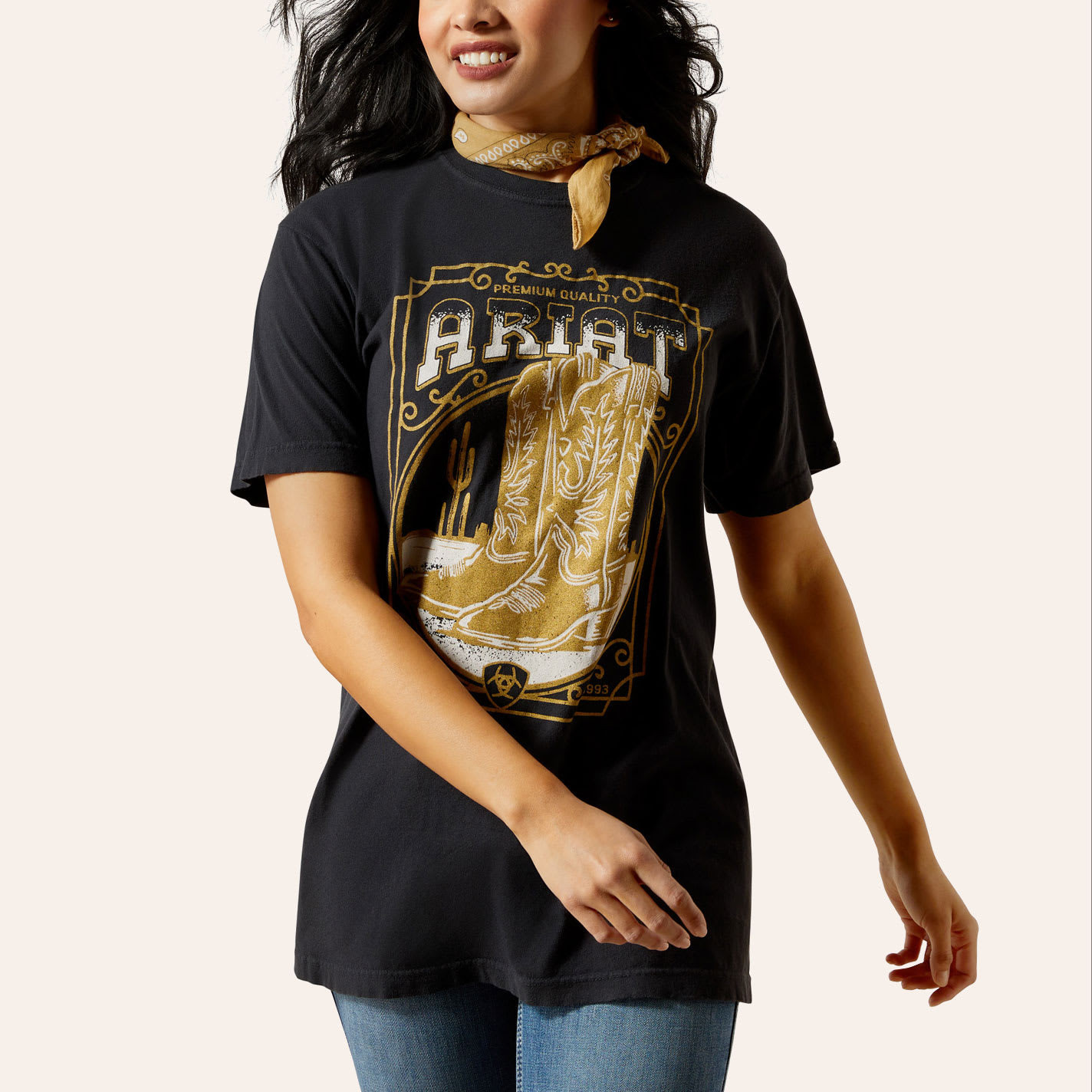 Ariat Women's Black & Gold Boots Logo T-Shirt - M - From Cavender's | Cavender's