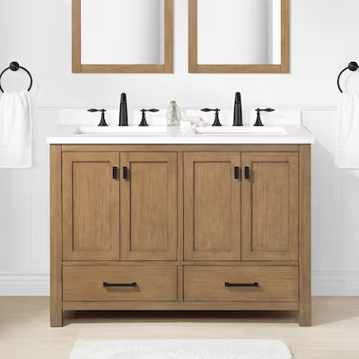 allen + roth  Ronald 48-in Almond Toffee Undermount Double Sink Bathroom Vanity with White Engin... | Lowe's