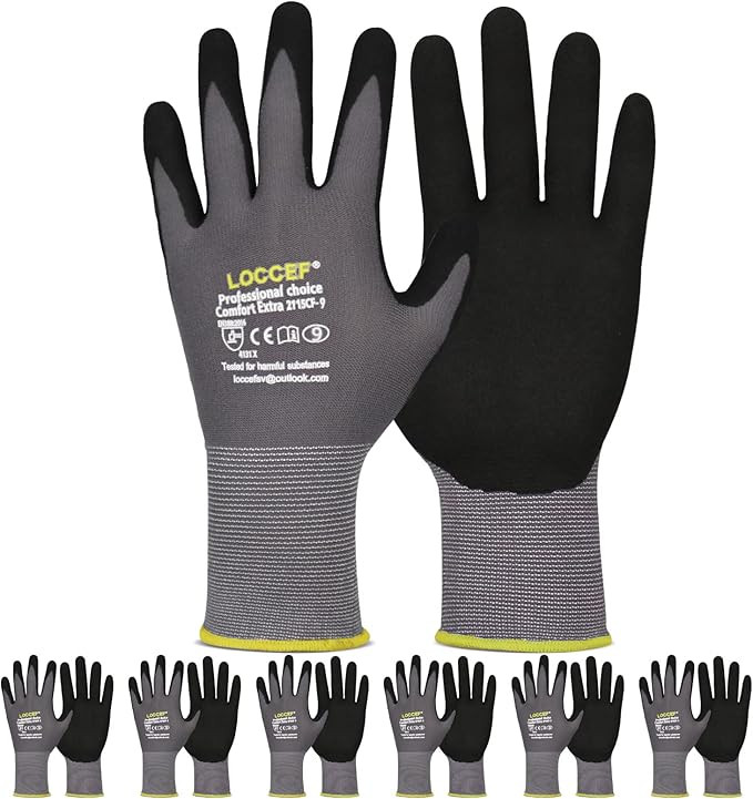 LOCCEF Work Gloves MicroFoam Nitrile Coated-6 Pairs,Seamless Knit Nylon Gloves,Gray Work gloves | Amazon (US)
