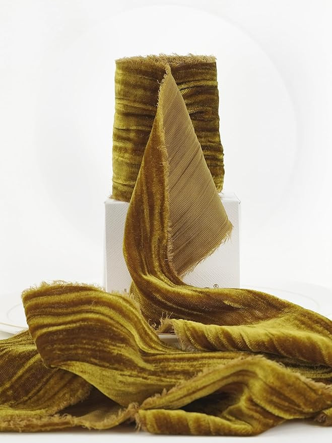 HUIHUANG Brown Velvet Ribbon 3 inch Dark Brown Frayed Velvet Ribbon Crinkled Raw Edge Ribbon for ... | Amazon (US)