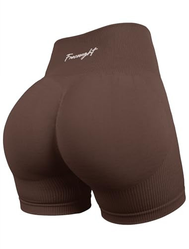 FRESOUGHT Workout Shorts Women Seamless Yoga Gym Biking Fitness Exercise Activewear Shorts Brown M | Amazon (US)