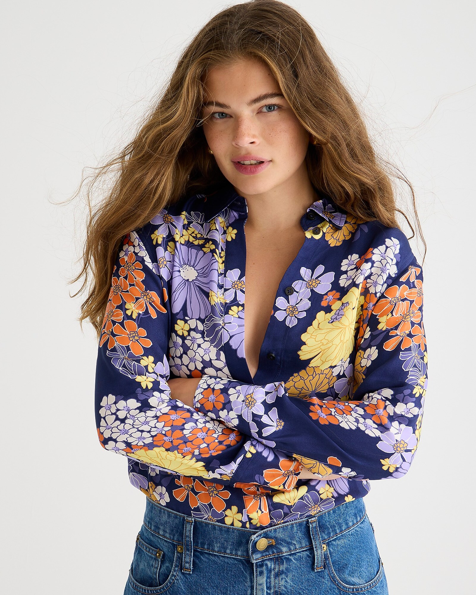 Classic-fit cupro-blend shirt in dusk floral print | J. Crew US
