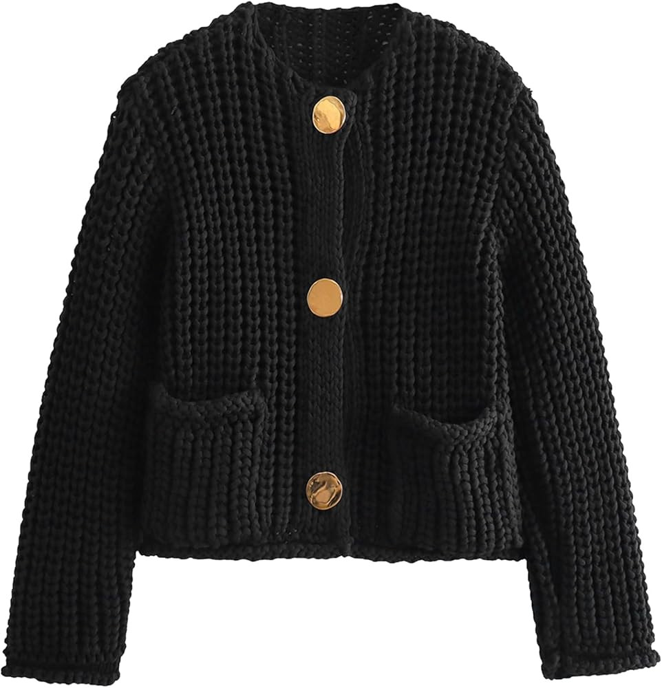 Arssm Womens Cropped Cardigan Sweaters Chunky Open Front Button Down Knit Sweater Long Sleeve Loo... | Amazon (US)