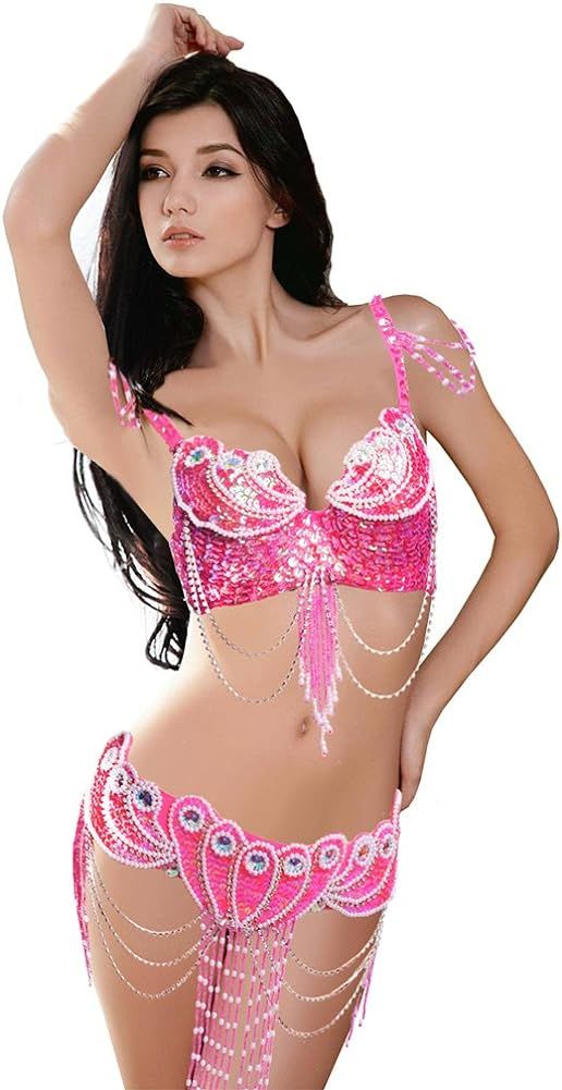 ROYAL SMEELA Belly Dance Costume for Women Tribal Belly Dance Bra and Belt Sexy Professional Danc... | Amazon (US)