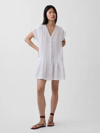 Cotton Gauze V-Neck Tunic Dress | Gap (US)