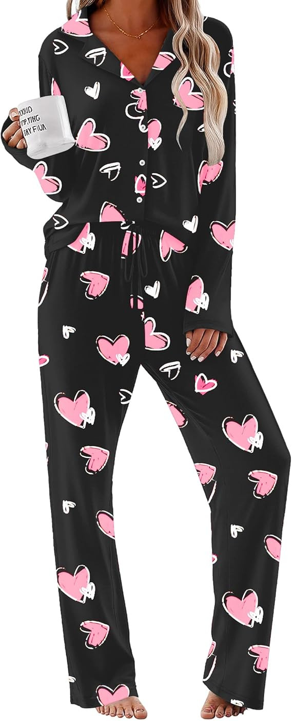 Ekouaer Women Pajamas Set Long Sleeve Sleepwear Button Down Pjs Soft 2 Piece Loungewear with Long... | Amazon (US)