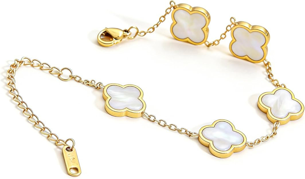 18K Gold-Plated Four Leaf Clover Bracelet for Women ，Adjustable lucky Bracelet Set Jewelry ，J... | Amazon (US)
