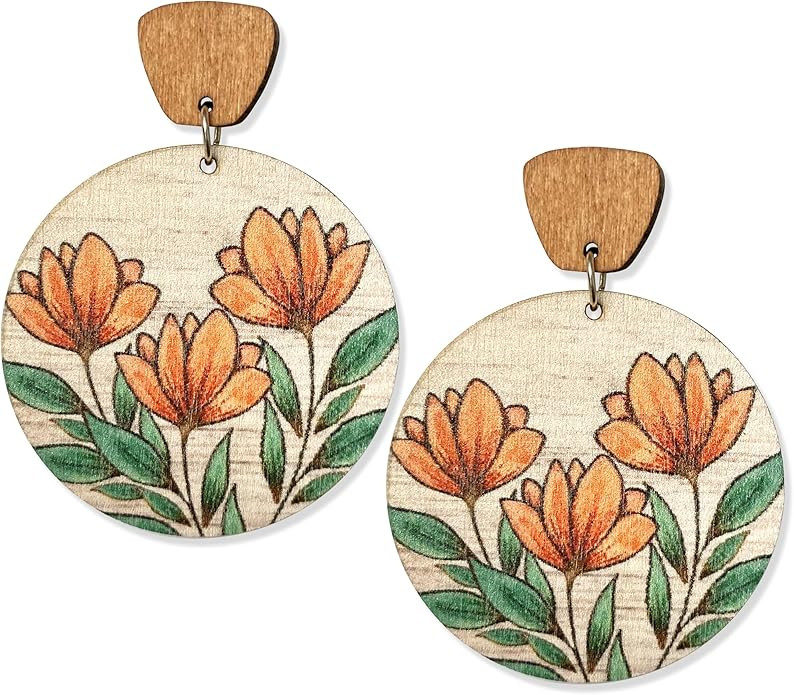 Handmade Bohemian Lightweight Round Wooden Sunflower Dangle Drop Earrings Vintage Boho Wood Geome... | Amazon (US)