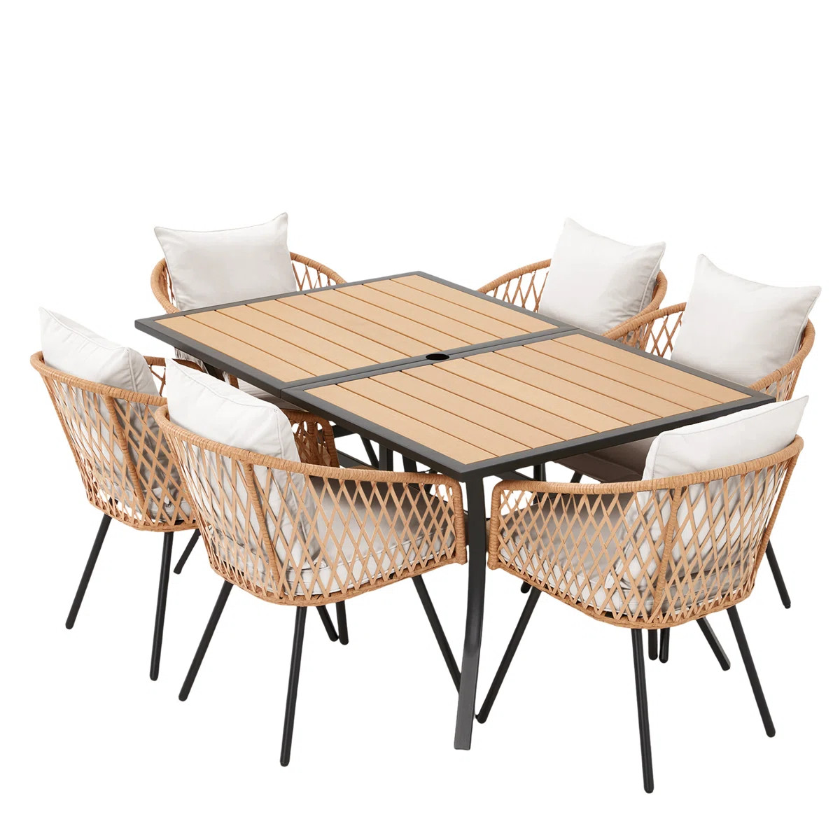 7-Piece Outdoor Dining Set With 6 Rattan Chairs, All-Weather Patio Table & Chairs For Backyard, G... | Wayfair North America
