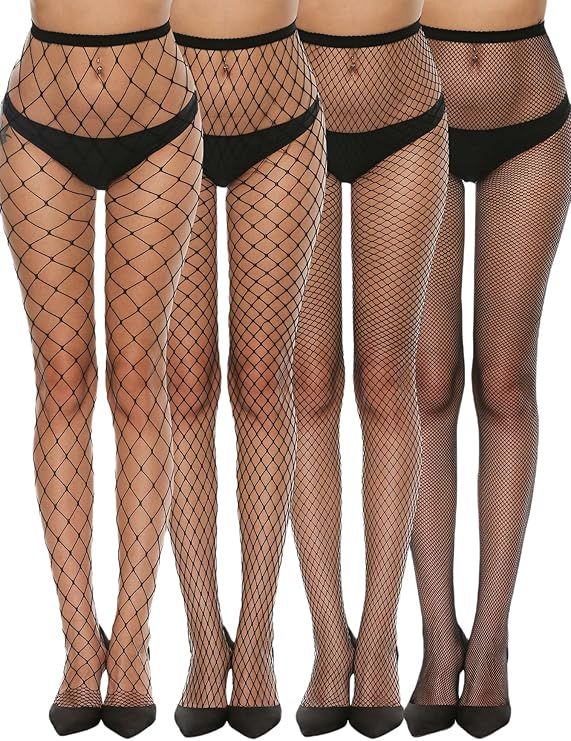 Verdusa Women's 4 Pairs High Waisted Tights Sheer Fishnet Stockings Pantyhose | Amazon (US)