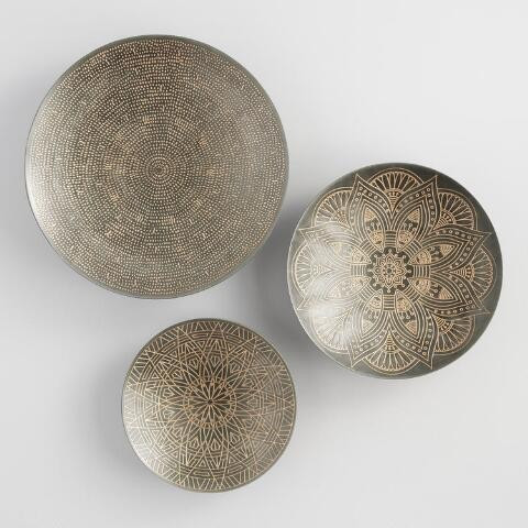 Zinc And Gold Metal Etched Disc Wall Decor 3 Piece | World Market