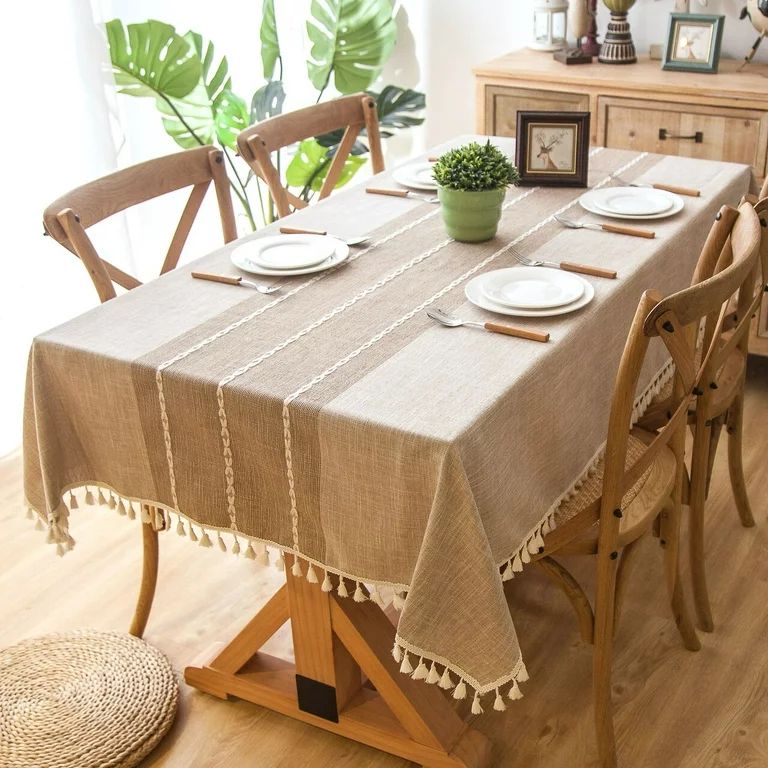 Enova Home 54"x 80" High Quality Rectangle Cotton and Linen Tablecloth with Tassels (Brown) | Walmart (US)