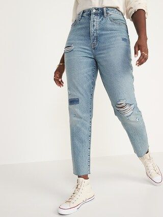 Higher High-Waisted Button-Fly O.G. Straight Ripped Non-Stretch Jeans for Women | Old Navy (US)