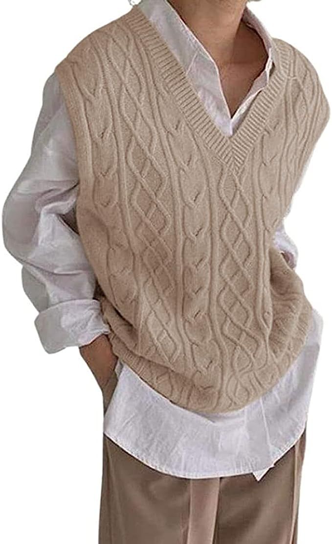 Dghaixing Womens V Neck Sweater Vest Oversized Cable Sleeveless Knit Casual Pullover Sweaters | Amazon (US)