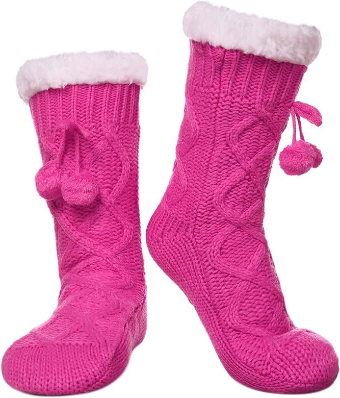 Yebing Womens Non Slip Slipper Socks Winter Warm Soft Cozy Fuzzy Fleece-lined Grippers Home Socks | Amazon (US)