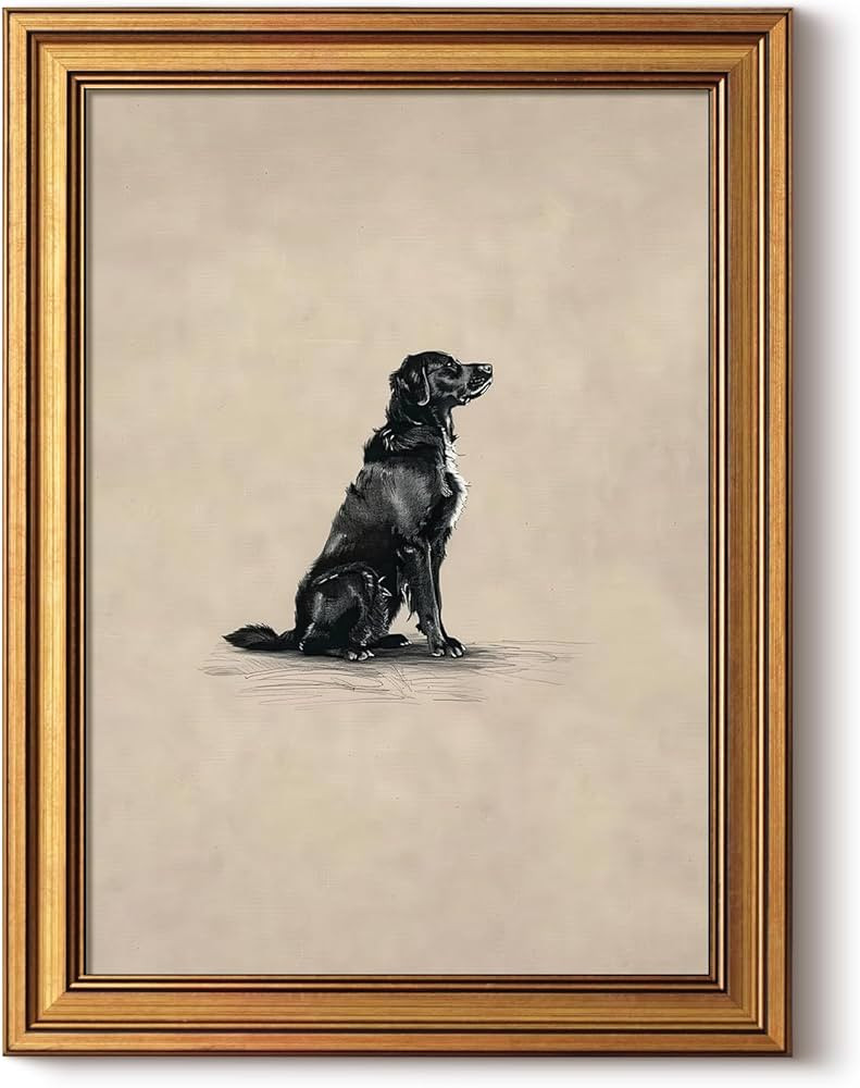 ARPEOTCY Gold Framed Canvas Wall Art, 12x16inch, Black Dog Animal Art Prints, Retro Rustic Decor ... | Amazon (US)