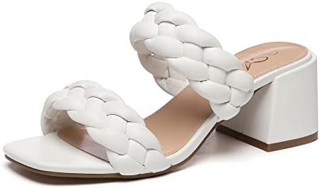 Athlefit Women's Braided Heeled Sandals Strappy Square Open Toe Heels Backless Mules Slip On Bloc... | Amazon (US)
