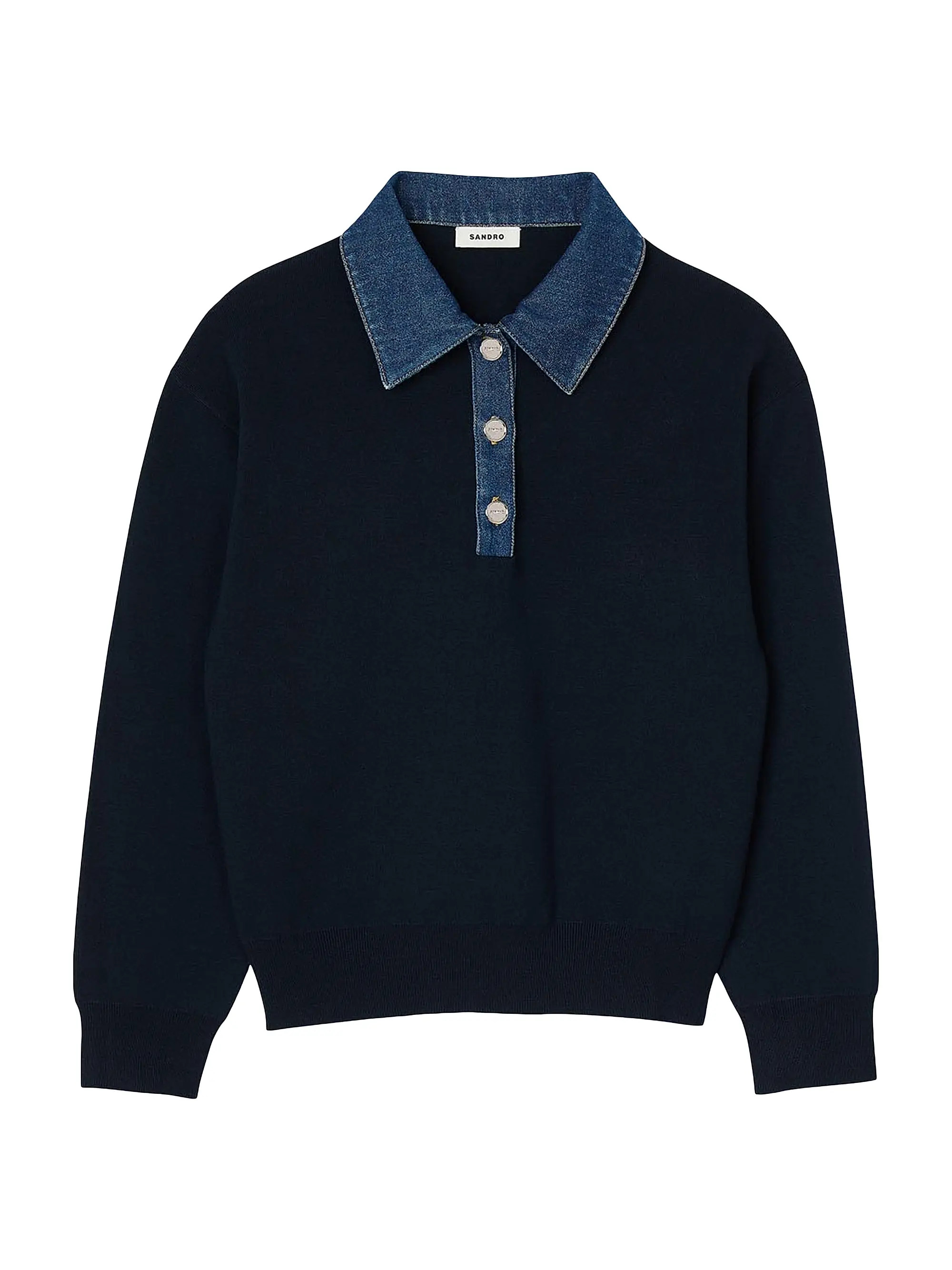 Sweater with Denim Collar | Saks Fifth Avenue