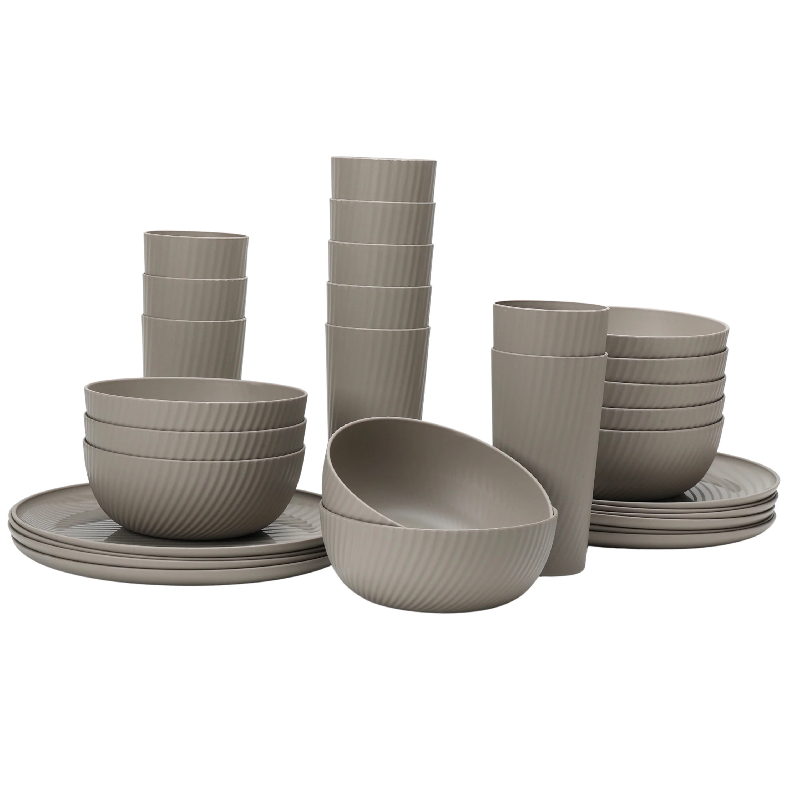 Mainstays 30-Piece Plastic Swirl Pattern Dinnerware Bundle Set, Beige - Walmart.com | Walmart (US)