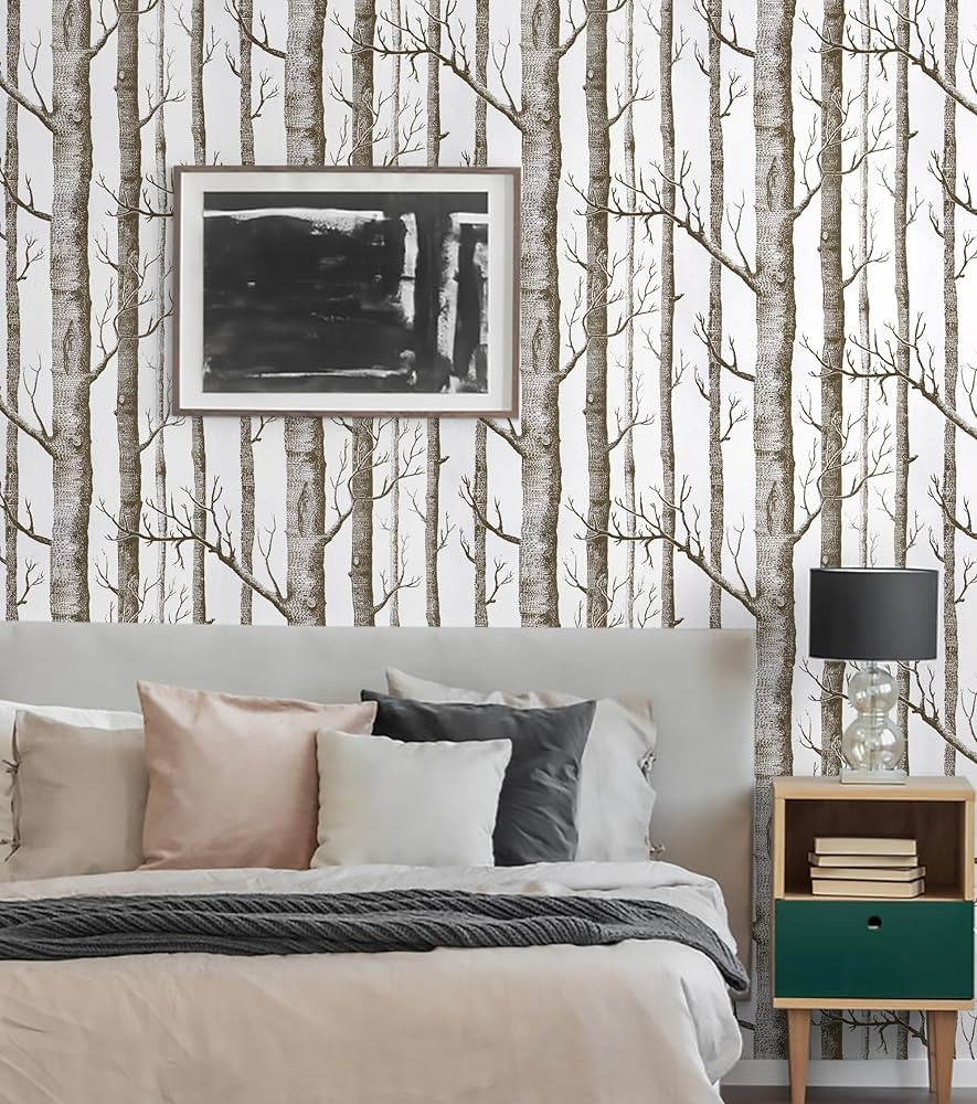 17.7" X 118"Birch Tree Wallpaper White and Brown Peel and Stick Wallpaper for Bedroom Bathroom Tr... | Amazon (US)