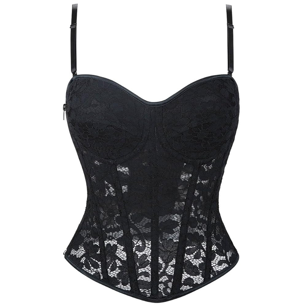 SHYMMUO Black Lace Corset Tops for Women Sexy Lace Up Floral Corset Bustier for Halloween Costume... | Amazon (US)
