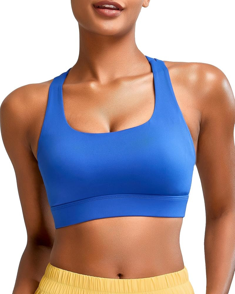RUNNING GIRL High Impact Sports Bras for Women - Scoop Neck Strappy Sports Bra High Support Mould... | Amazon (US)
