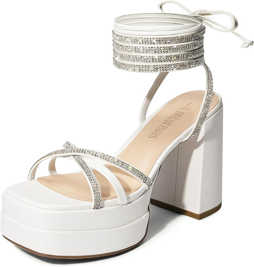 DREAM PAIRS Women's Lace Up Platform Heels Rhinestone High Strappy Chunky Sandal Y2K Shoe for Clu... | Amazon (US)