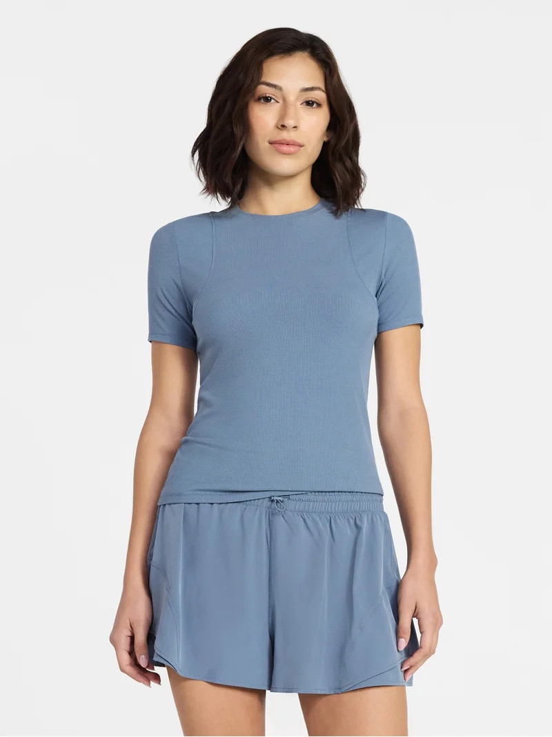 Avia Women's Ribbed T-Shirt with Short Sleeves, Sizes XS-XXXL | Walmart (US)