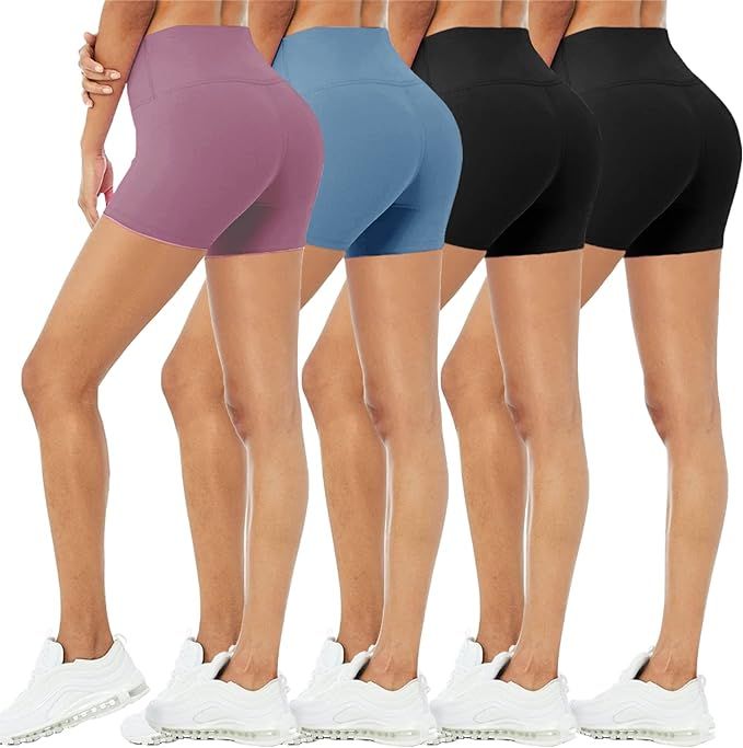 4 Pack Biker Shorts for Women – 5" High Waisted Stretch Spandex Workout Shorts for Summer Yoga ... | Amazon (US)