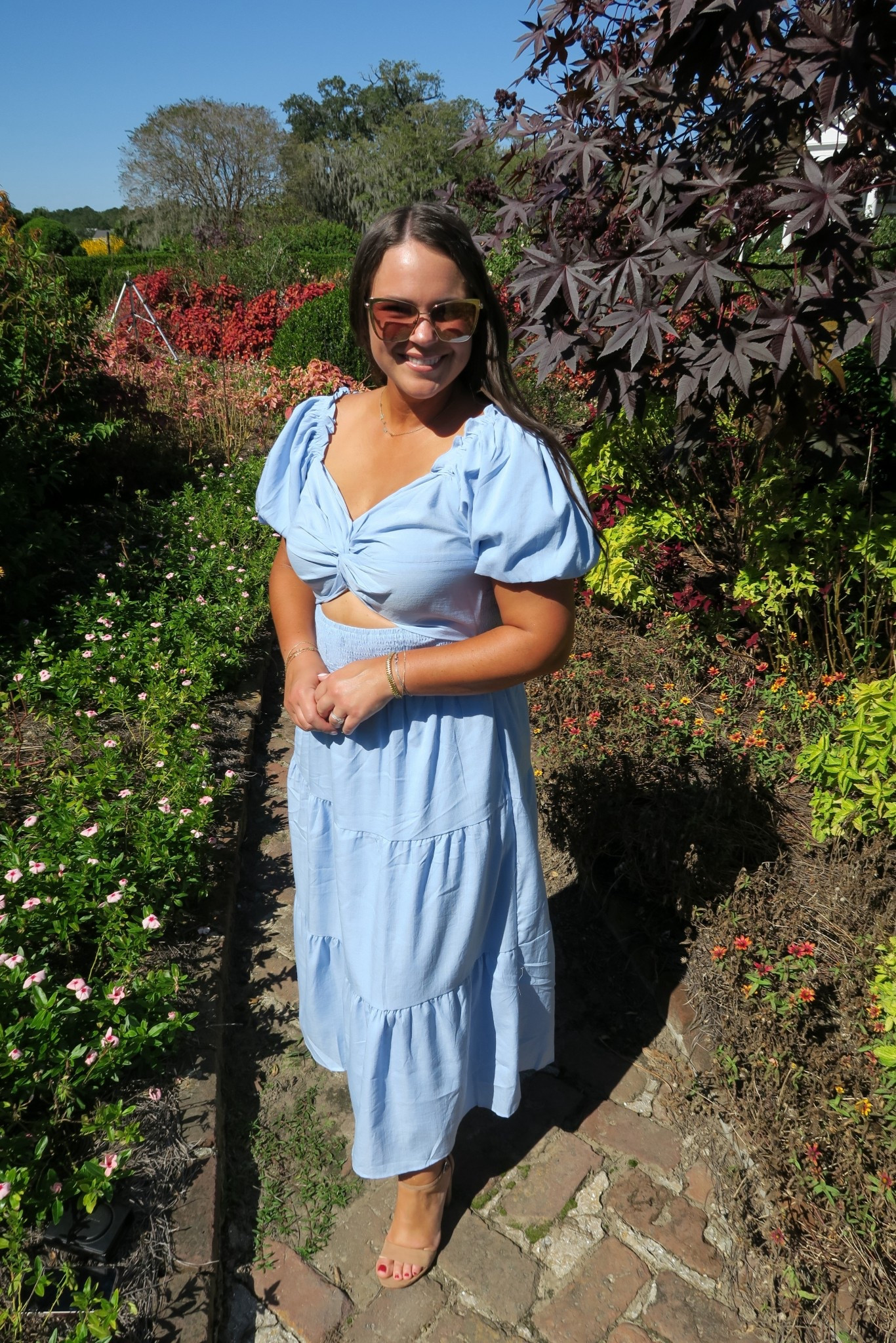 Women’s boho vacation outfit, puff sleeve flowy smocked dress, women’s outfit, wedding guest dress, women’s heel shoe, nude heels, strappy heels, sunglasses, women’s sunglasses 

#LTKMidsize #LTKFindsUnder100 #LTKStyleTip