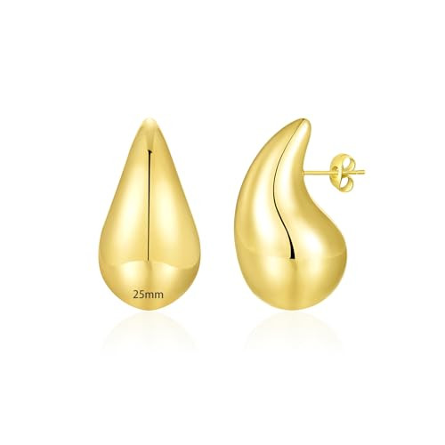 Apsvo Chunky 14K Gold Plated Hoop Earrings for Women, Lightweight Waterdrop Hollow Open Hoops, Hypoallergenic Dupes Earrings | Amazon (US)