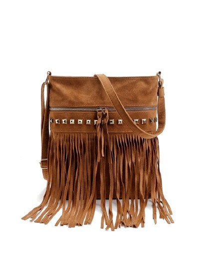 EMERY ROSE Studded Decor Fringe Design Square Bag | SHEIN
