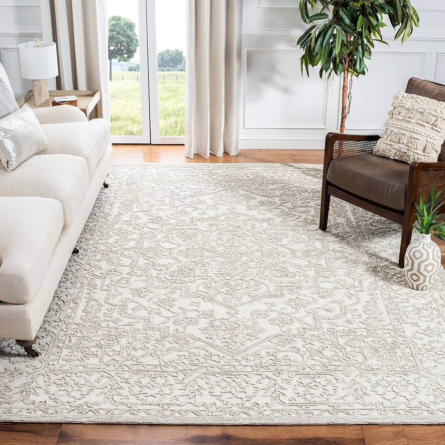 SAFAVIEH Area Rug 8x10 - Trace Collection - Large - Ivory & Natural, Handmade Wool, Ideal for Liv... | Amazon (US)