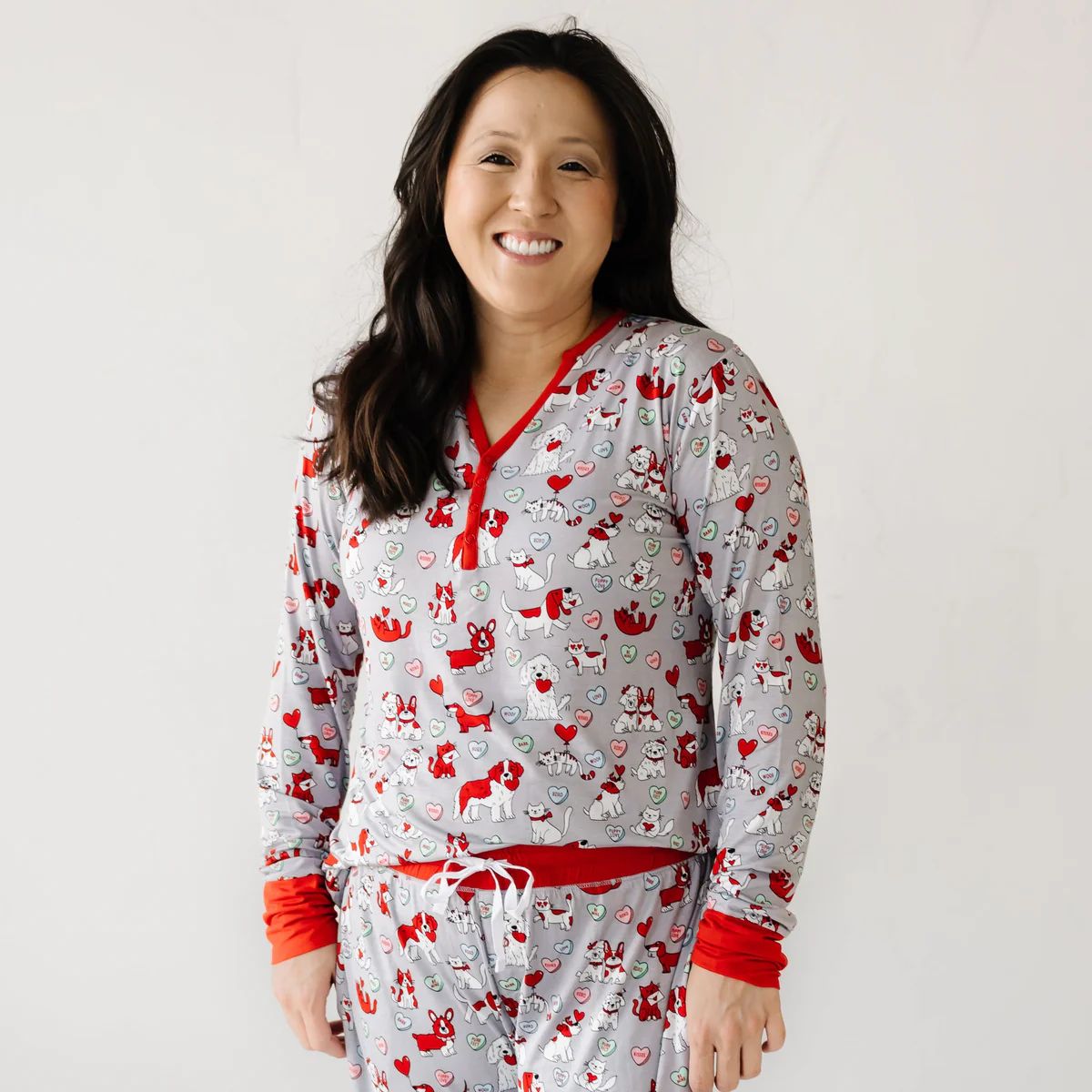 Gray Furever Valentines Women's Bamboo Viscose Pajama Top | Little Sleepies
