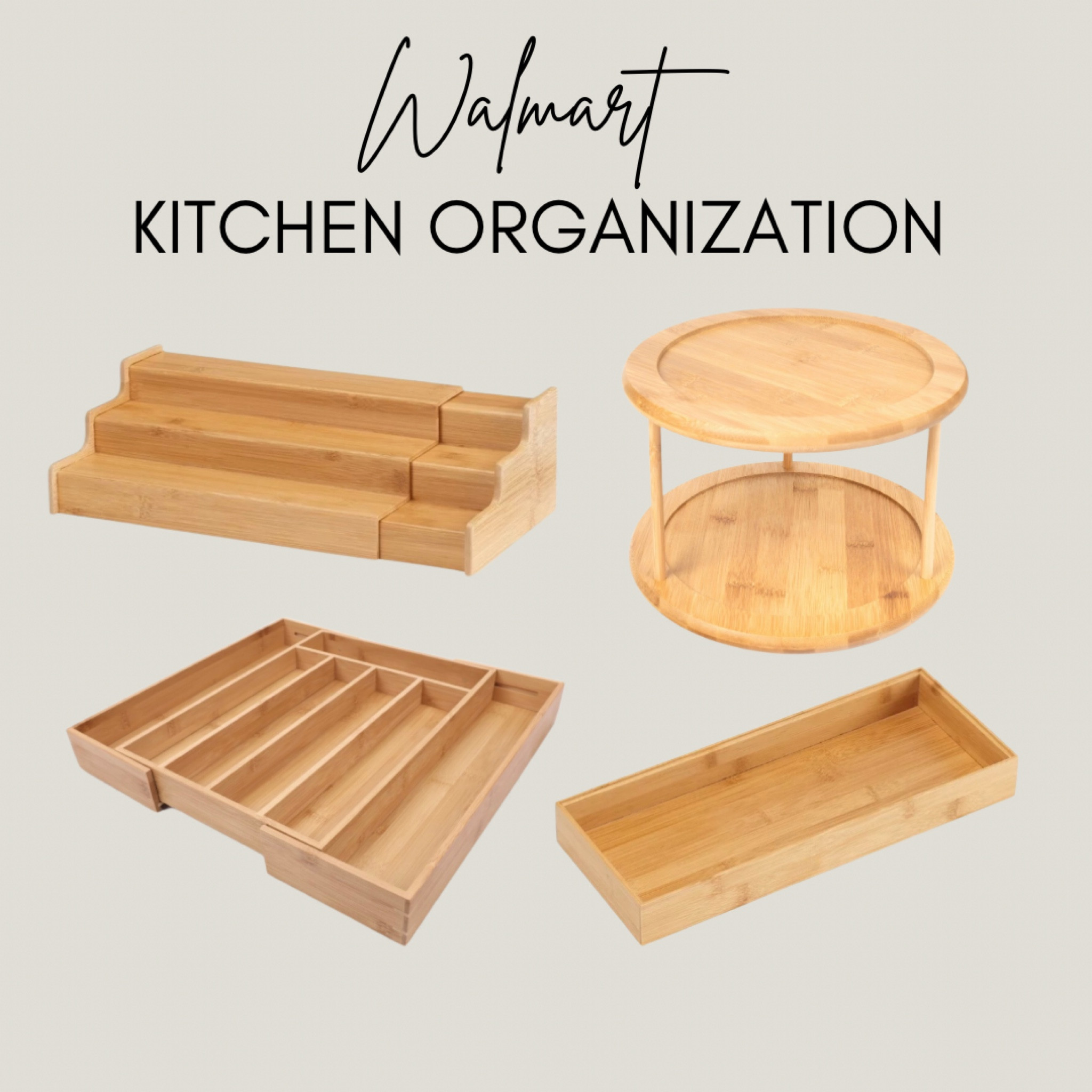 Bamboo kitchen organizers from Walmart! Love the natural look of these. 
Utensil organization, spice rack, drawer, shelf, pantry, affordable

#LTKfindsunder50 #LTKhome